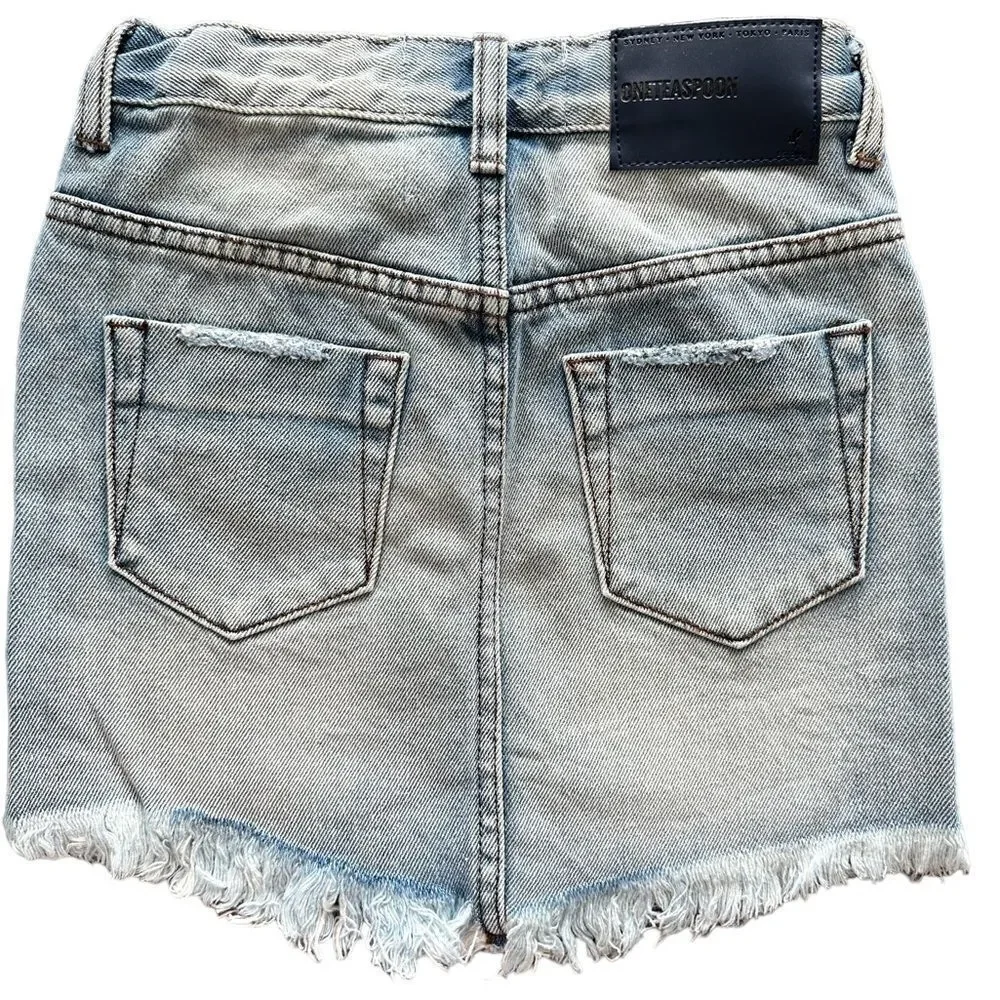 NWT - ONE TEASPOON - Girls High Waisted Mini Skirt - Size 7-8- Antique Denim